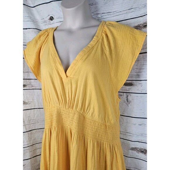 Old Navy Yellow Orange Gauze Dress XXL Petite Ruffled Maxi Flutter Slv Cotton - Picture 8 of 10